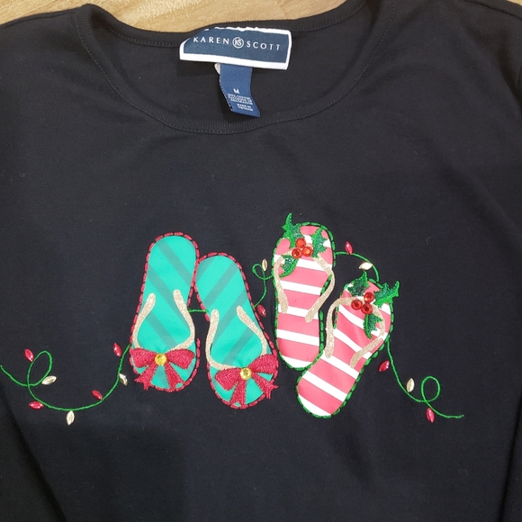 Karen Scott size M Christmas top black blouse - Picture 3 of 5